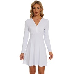 Long Sleeve Deep V Mini Dress 