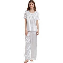 Short Sleeve Satin Pajamas Set With Pockets