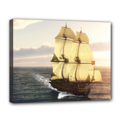 French Warship Canvas 14  X 11  (framed) by gatterwe