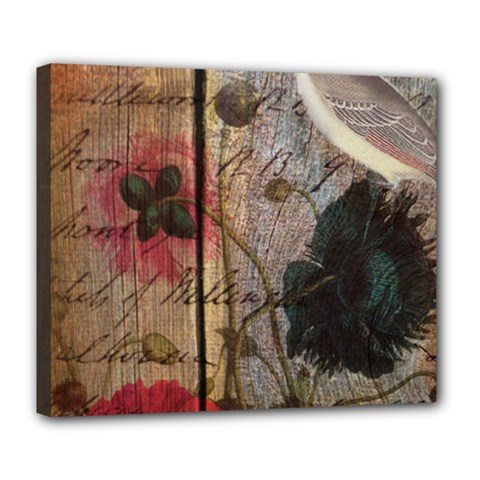 Vintage Bird Poppy Flower Botanical Art Deluxe Canvas 24  X 20  (framed) by chicelegantboutique