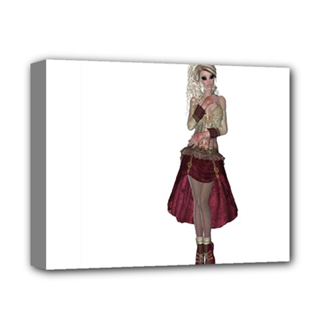 Steampunk Style Girl Wearing Red Dress Deluxe Canvas 14  X 11  (framed) by goldenjackal