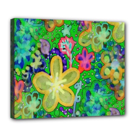 Beautiful Flower Power Batik Deluxe Canvas 24  X 20  (framed) by rokinronda