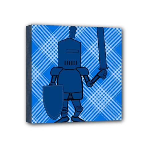 Blue Knight On Plaid Mini Canvas 4  X 4  (framed) by StuffOrSomething