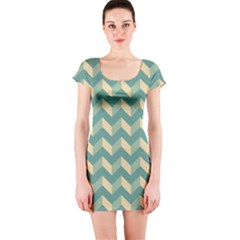 Mint Modern Retro Chevron Patchwork Pattern Short Sleeve Bodycon Dress by GardenOfOphir