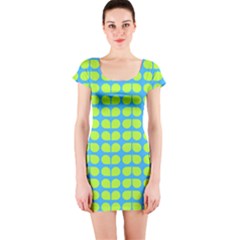 Blue Lime Leaf Pattern Short Sleeve Bodycon Dress by GardenOfOphir