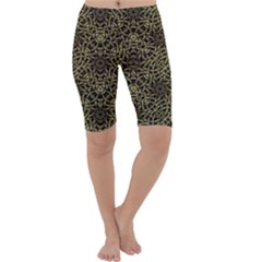 Celtic Golden Arabesque Print Cropped Leggings  by dflcprintsclothing