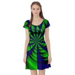 Green Blue Spiral Short Sleeve Skater Dress by LalyLauraFLM