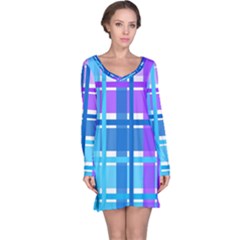 Blue & Purple Gingham Plaid Long Sleeve Nightdress by StuffOrSomething