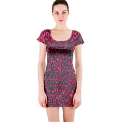 Florescent Pink Leopard Grunge  Short Sleeve Bodycon Dress by OCDesignss