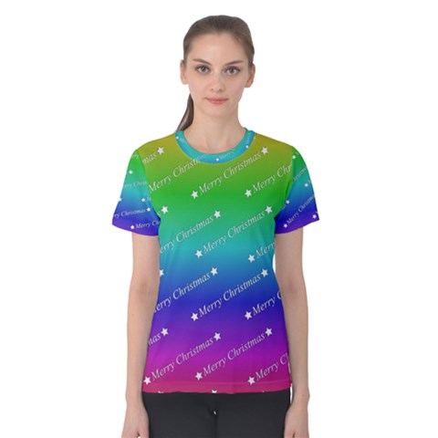 Merry Christmas,text,rainbow Women s Cotton Tees by ImpressiveMoments