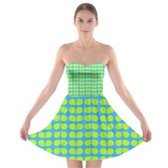 Blue Lime Leaf Pattern Strapless Bra Top Dress by GardenOfOphir