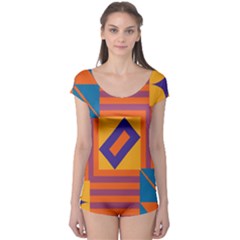 Shapes And Stripes Symmetric Design Short Sleeve Leotard by LalyLauraFLM