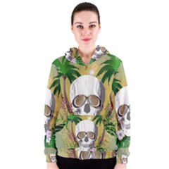 Funny Skull With Sunglasses And Palm Women s Zipper Hoodies by FantasyWorld7