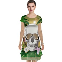 Funny Skull With Sunglasses And Palm Cap Sleeve Nightdresses by FantasyWorld7