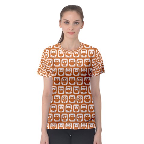 Orange And White Owl Pattern Women s Sport Mesh Tees by GardenOfOphir