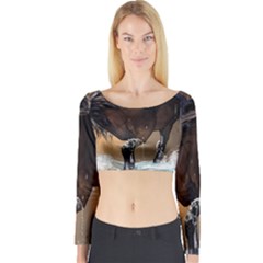 Beautiful Horse With Water Splash Long Sleeve Crop Top by FantasyWorld7