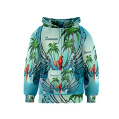 Summer Design With Cute Parrot And Palms Kids Zipper Hoodies by FantasyWorld7