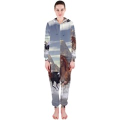 Beautiful Horses Running In A River Hooded Jumpsuit (ladies)  by FantasyWorld7