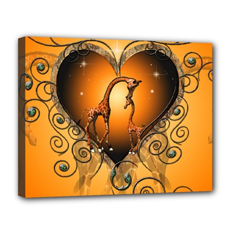 Funny Cute Giraffe With Your Child In A Heart Canvas 14  X 11  by FantasyWorld7