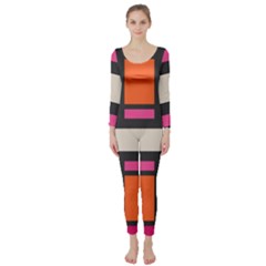 Rectangles Cross  Long Sleeve Catsuit by LalyLauraFLM