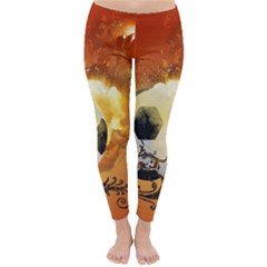 Soccer With Fire And Flame And Floral Elelements Winter Leggings by FantasyWorld7