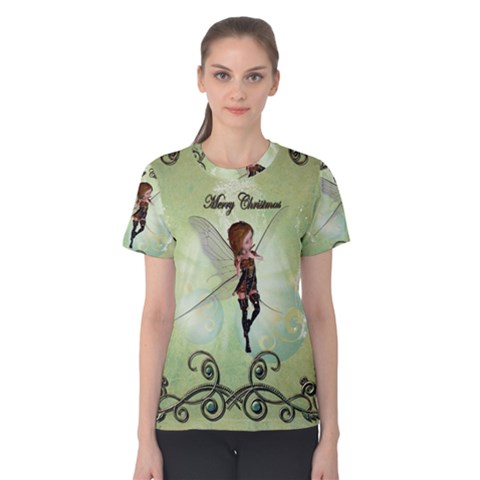 Cute Elf Playing For Christmas Women s Cotton Tees by FantasyWorld7