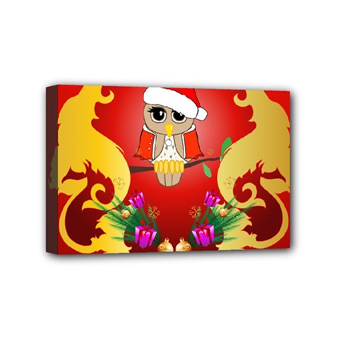 Funny, Cute Christmas Owl  With Christmas Hat Mini Canvas 6  X 4  by FantasyWorld7