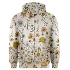 Yellow Whimsical Flowers  Men s Zipper Hoodie by Zandiepants