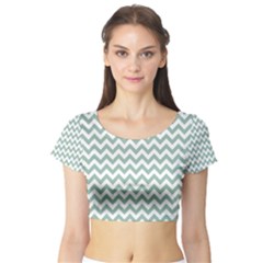 Jade Green And White Zigzag Short Sleeve Crop Top (tight Fit) by Zandiepants