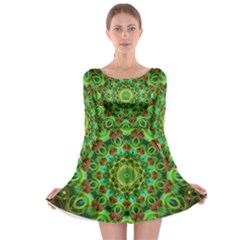 Peacock Feathers Mandala Long Sleeve Skater Dress by Zandiepants