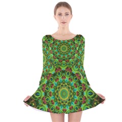 Peacock Feathers Mandala Long Sleeve Velvet Skater Dress by Zandiepants