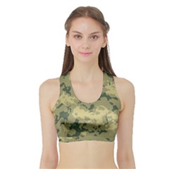 Greencamouflage Women s Sports Bra With Border by LetsDanceHaveFun