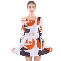 Shapes In Retro Colors On A White Background Long Sleeve Velvet Skater Dress by LalyLauraFLM