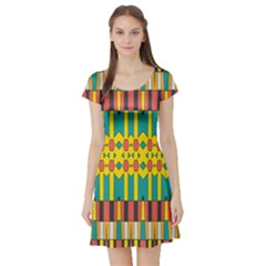 Shapes And Stripes  Short Sleeve Skater Dress by LalyLauraFLM