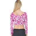 Officially Sexy Pink & White Cracked Pattern Long Sleeve Crop Top (Tight Fit) View2