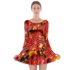  Flame Delights, Abstract Red Orange Long Sleeve Skater Dress by DianeClancy