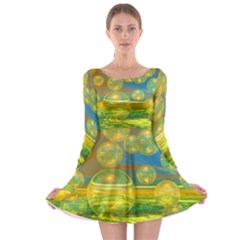 Golden Days, Abstract Yellow Azure Tranquility Long Sleeve Skater Dress by DianeClancy