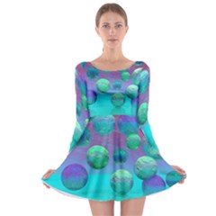 Ocean Dreams, Abstract Aqua Violet Ocean Fantasy Long Sleeve Skater Dress by DianeClancy