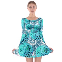 Teal Sea Forest, Abstract Underwater Ocean Long Sleeve Skater Dress by DianeClancy