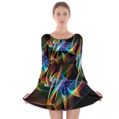 Aurora Ribbons, Abstract Rainbow Veils  Long Sleeve Skater Dress by DianeClancy