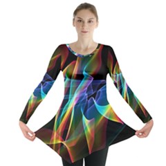 Aurora Ribbons, Abstract Rainbow Veils  Long Sleeve Tunic  by DianeClancy