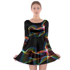 Fluted Cosmic Rafluted Cosmic Rainbow, Abstract Winds Long Sleeve Skater Dress by DianeClancy