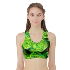 Festive Green Glitter Roses Valentine Love  Women s Sports Bra With Border by yoursparklingshop