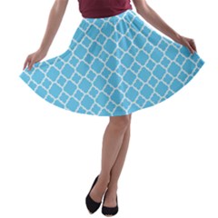 Bright Blue Quatrefoil Pattern A-line Skater Skirt by Zandiepants
