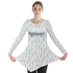 Whimsical Feather Pattern, Dusk Blue Long Sleeve Tunic  by Zandiepants