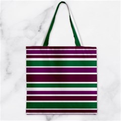 Purple Green Stripes Zipper Grocery Tote Bag by BrightVibesDesign