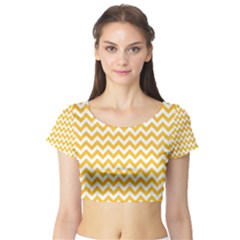 Sunny Yellow & White Zigzag Pattern Short Sleeve Crop Top (tight Fit) by Zandiepants