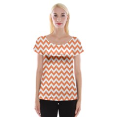 Tangerine Orange & White Zigzag Pattern Women s Cap Sleeve Top by Zandiepants