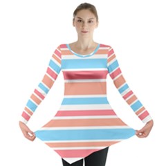 Orange Blue Stripes Long Sleeve Tunic  by BrightVibesDesign