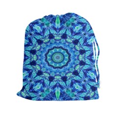 Blue Sea Jewel Mandala Drawstring Pouch (xxl) by Zandiepants